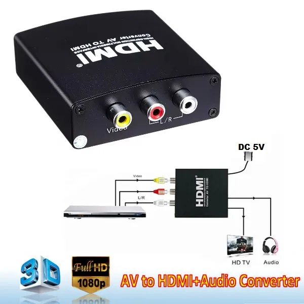 AV To HDMI Converter AV Composite Video + Audio To HDMI Scaler Build-in 3D Digital Decoder For DVD best