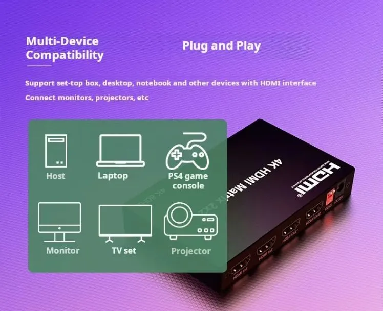 4K 60Hz HDMI Matrix 2X2 HDMI Matrix Switch 2 in 2 Out With Audio factory