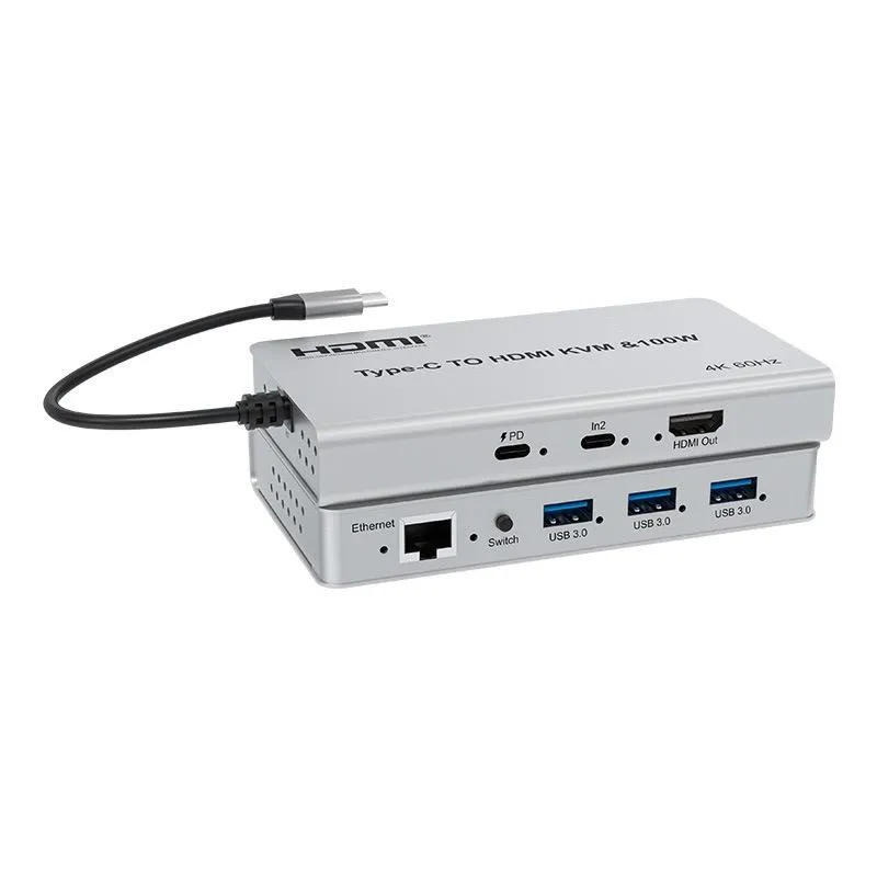 4K 60Hz HDR-10 Metal Type-C To KVM Video Switcher Adapter For 4 Displays