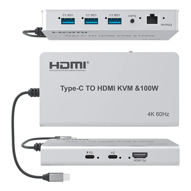 4K 60Hz HDR-10 Metal Type-C To KVM Video Switcher Adapter For 4 Displays factory