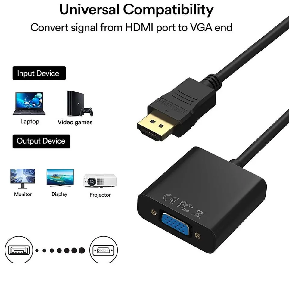 HD 1080P Gold Plated HDMI To VGA Adapter With 3.5mm Audio Cable factory