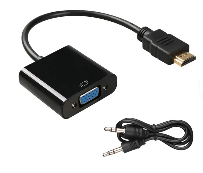 HD 1080P Gold Plated HDMI To VGA Adapter With 3.5mm Audio Cable