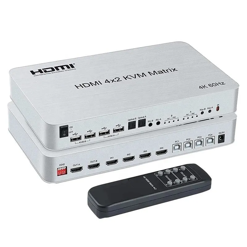 HDMI 4x2 KVM Matrix Can Connect 4 HD Signal Sources To 2 HD Display Terminals With Optical Fiber Or Stereo Headphone Output