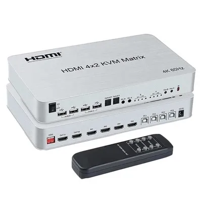 HDMI 4x2 KVM Matrix Can Connect 4 HD Signal Sources To 2 HD Display Terminals With Optical Fiber Or Stereo Headphone Output