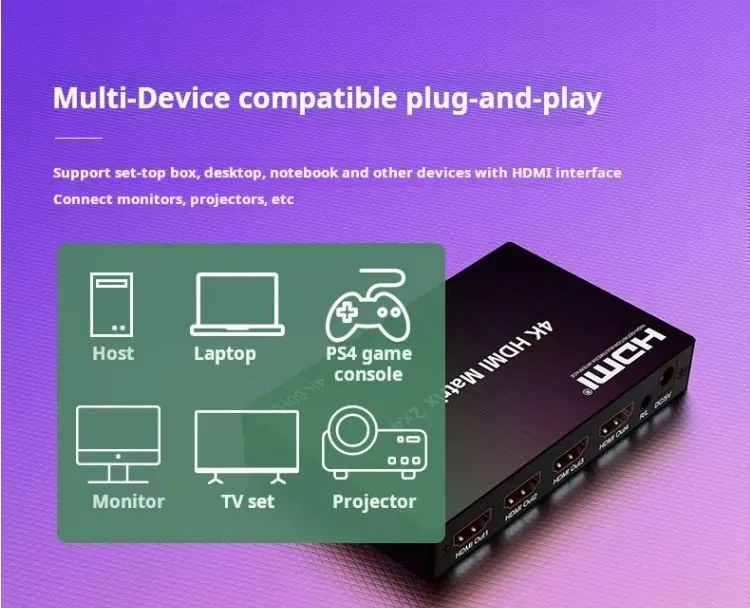 V2.0 HDMI Matrix 2x4 4K@60Hz HDMI Matrix Switch 2 in 4 Out With IR suppliers